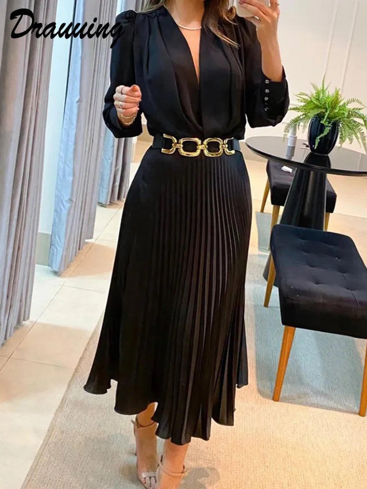 Women V Neck Long Sleeve Loose Dresses