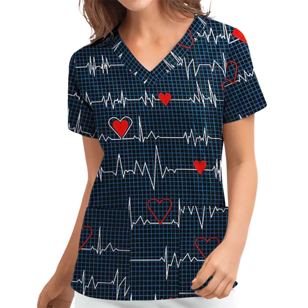 Women's Love Print V-Neck Short Sleeve T Shirt
