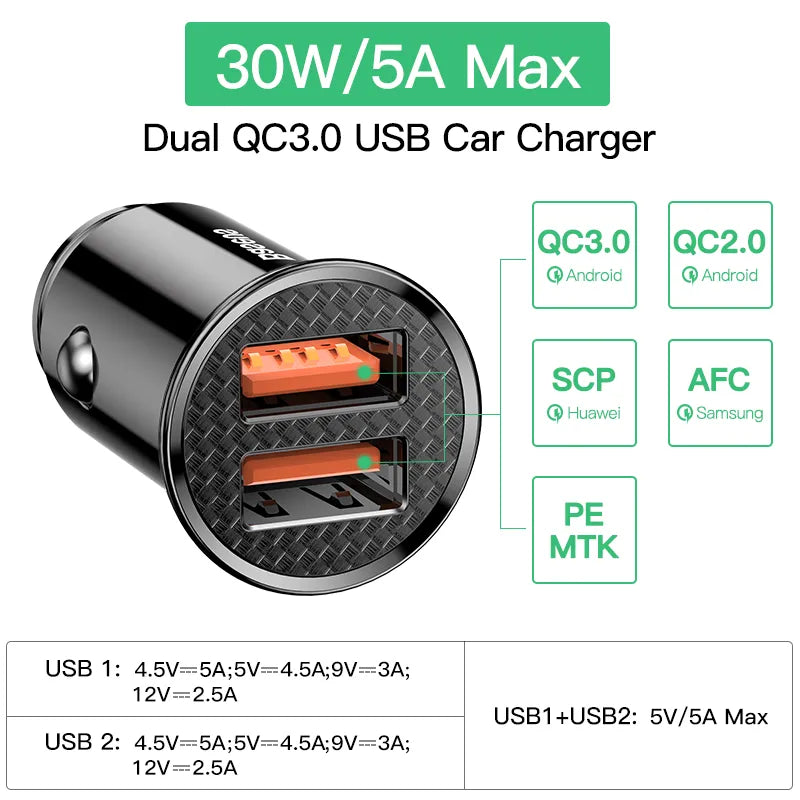 30W USB Car Quick Charger