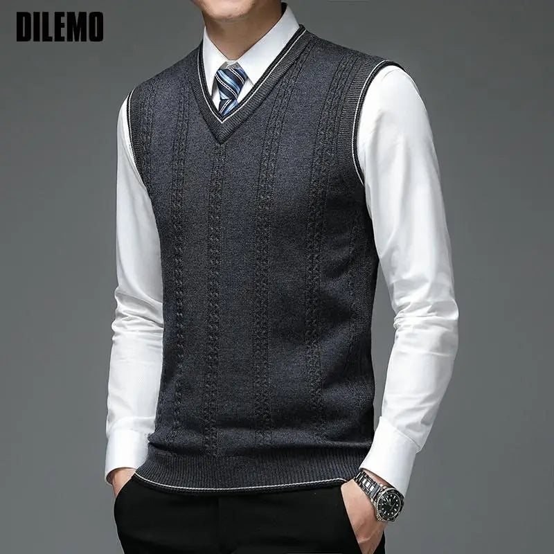 Wool Pullover V Neck Knit Vest