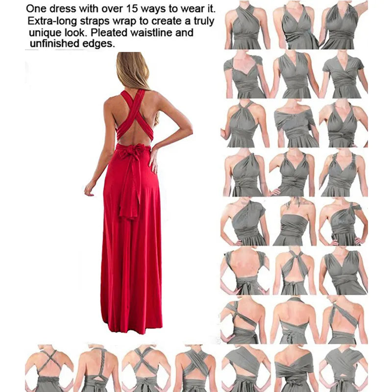 Women Multiway Wrap Convertible Maxi Long Dress
