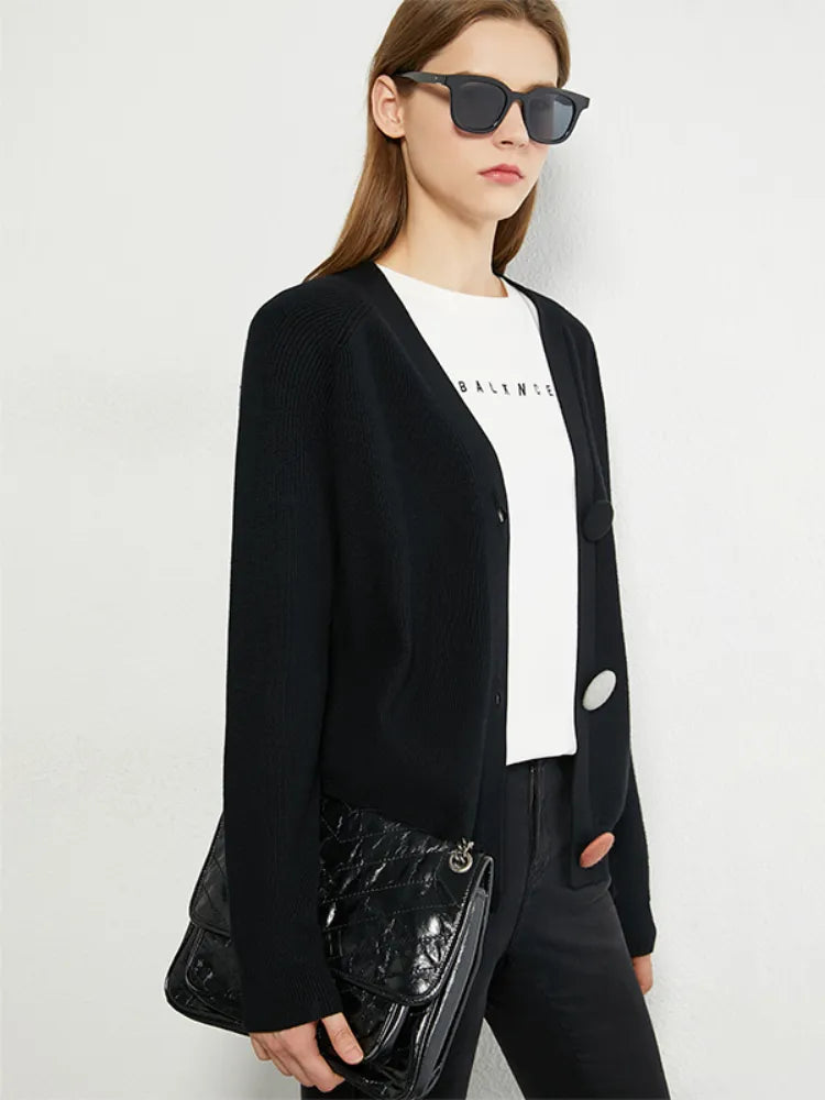 Women Casual V-neck Loose Solid Knitted Coat
