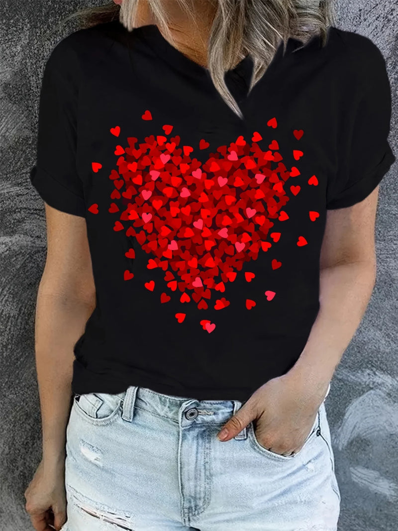 Heart Print T-Shirt For Women