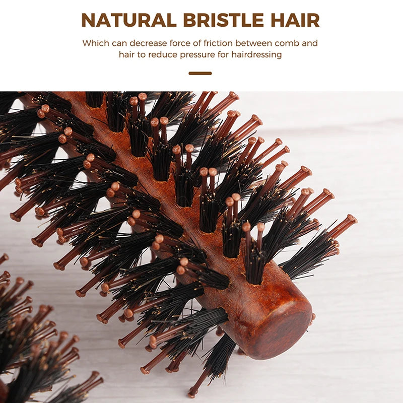 Wood Boar Bristle Hair Round Brush