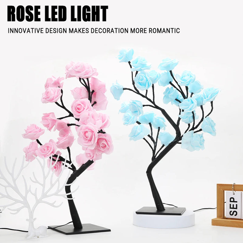 LED Rose Tree Lights USB Plug Table Lamp