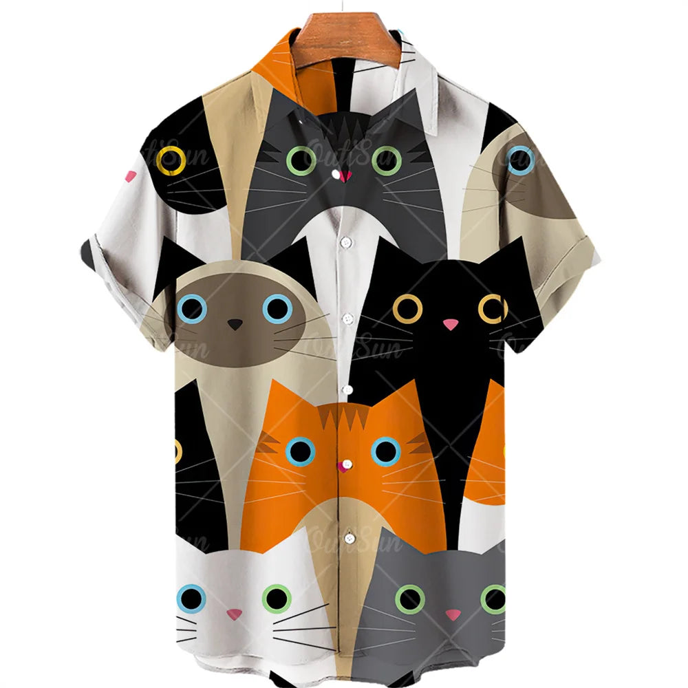 Cat Pattern Oversized Men's T Shirts