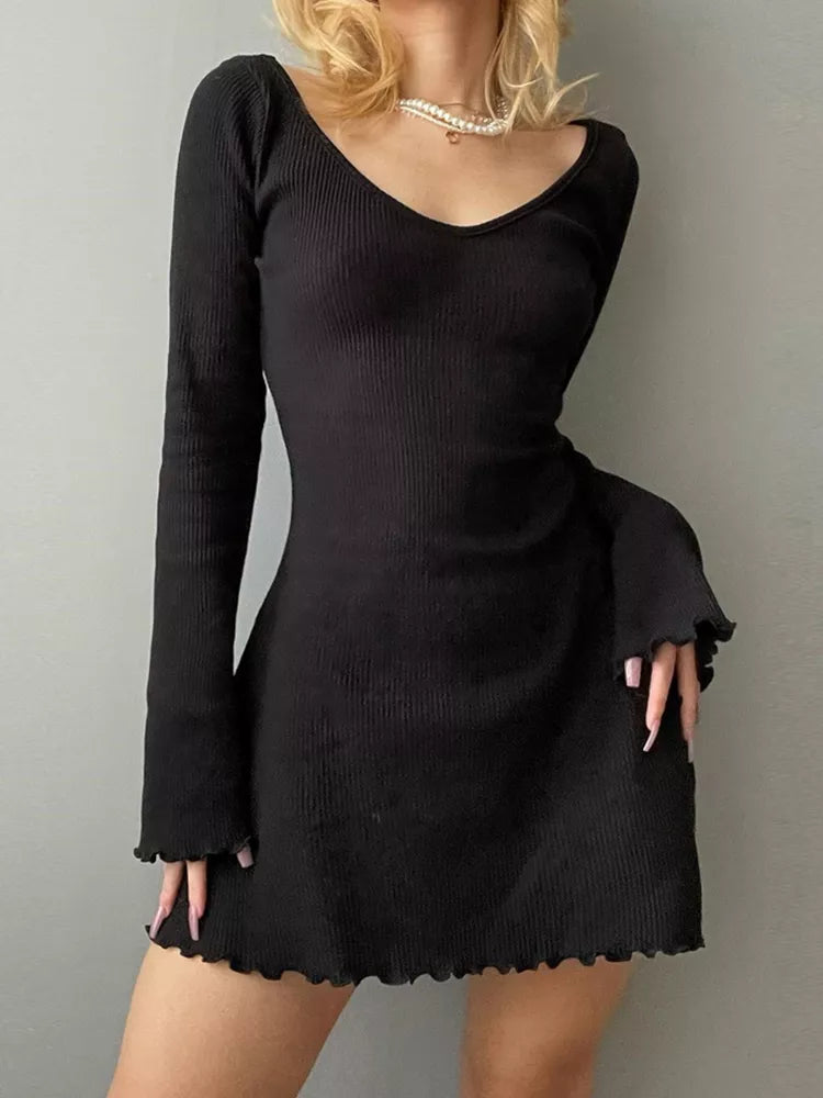 V Neck Office Lady Hem Simple Basic Slim Dresses