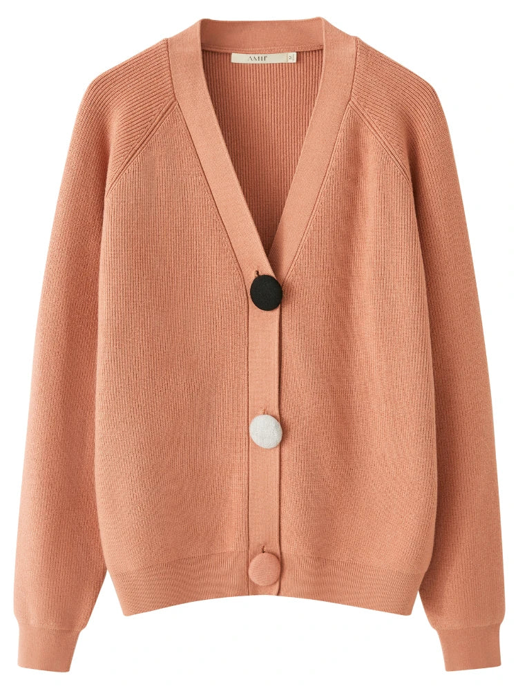Women Casual V-neck Loose Solid Knitted Coat