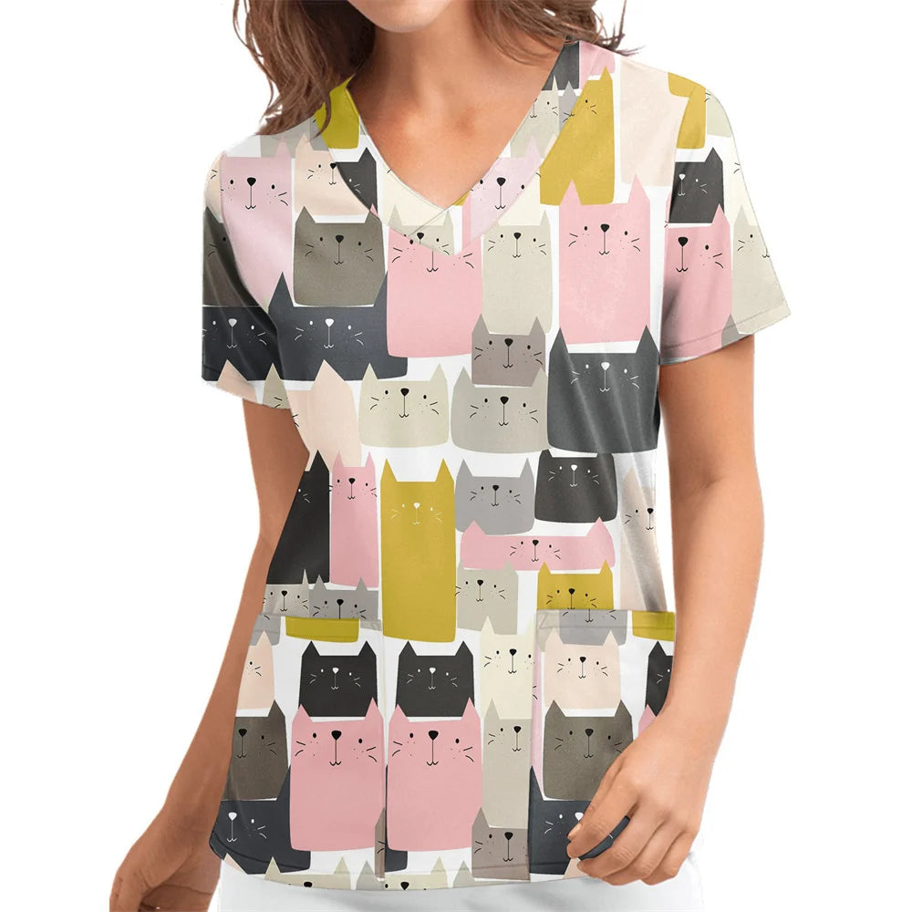 Women's Love Print V-Neck Short Sleeve T Shirt