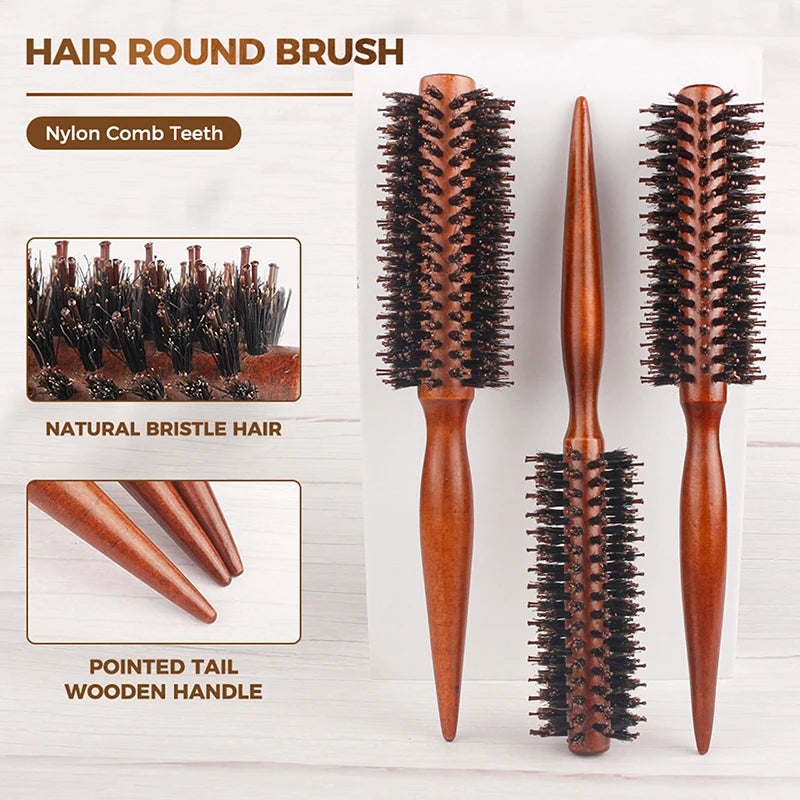 Wood Boar Bristle Hair Round Brush