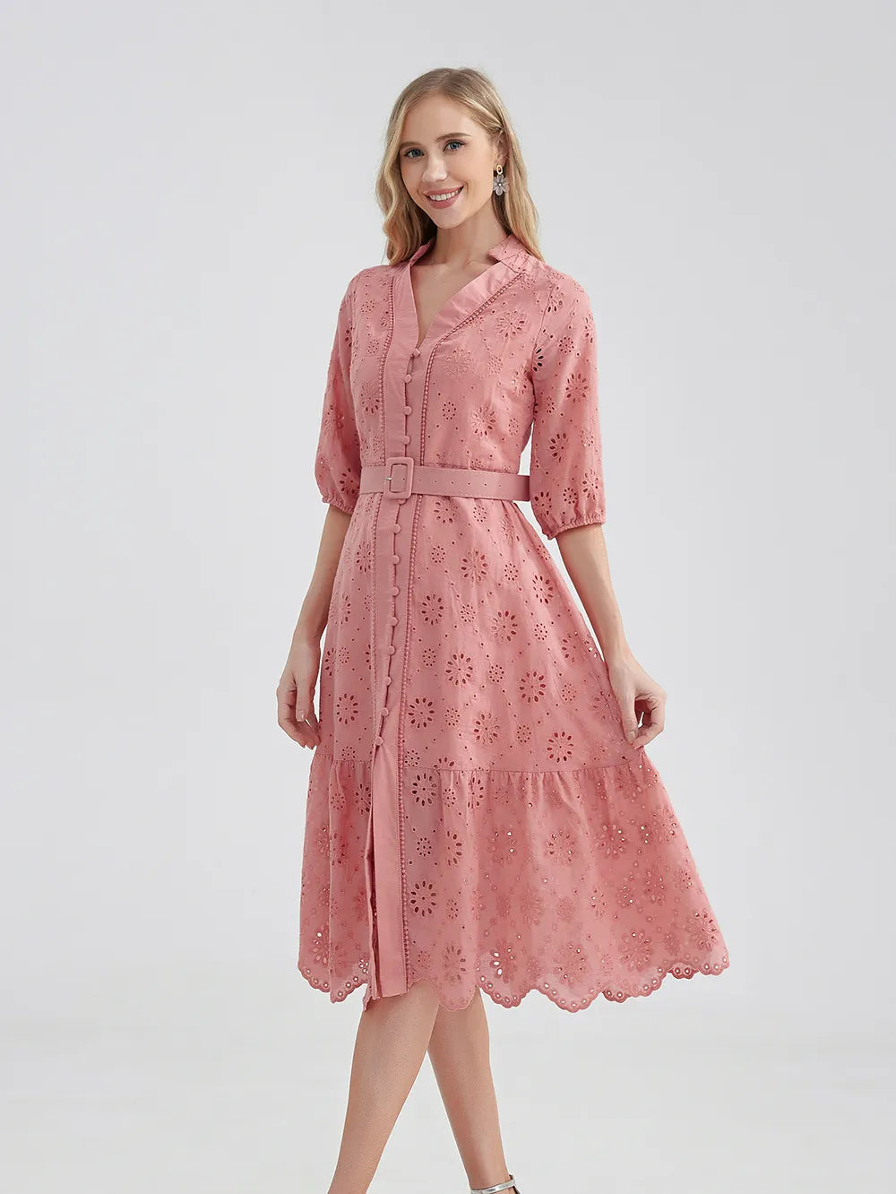 Women Holiday Casual High Waist Ruffled Mini V-Neck Dresses