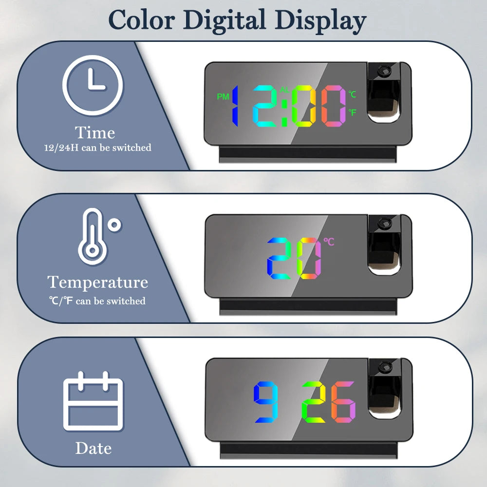 Colorful LED Digital Projection Alarm Clocks