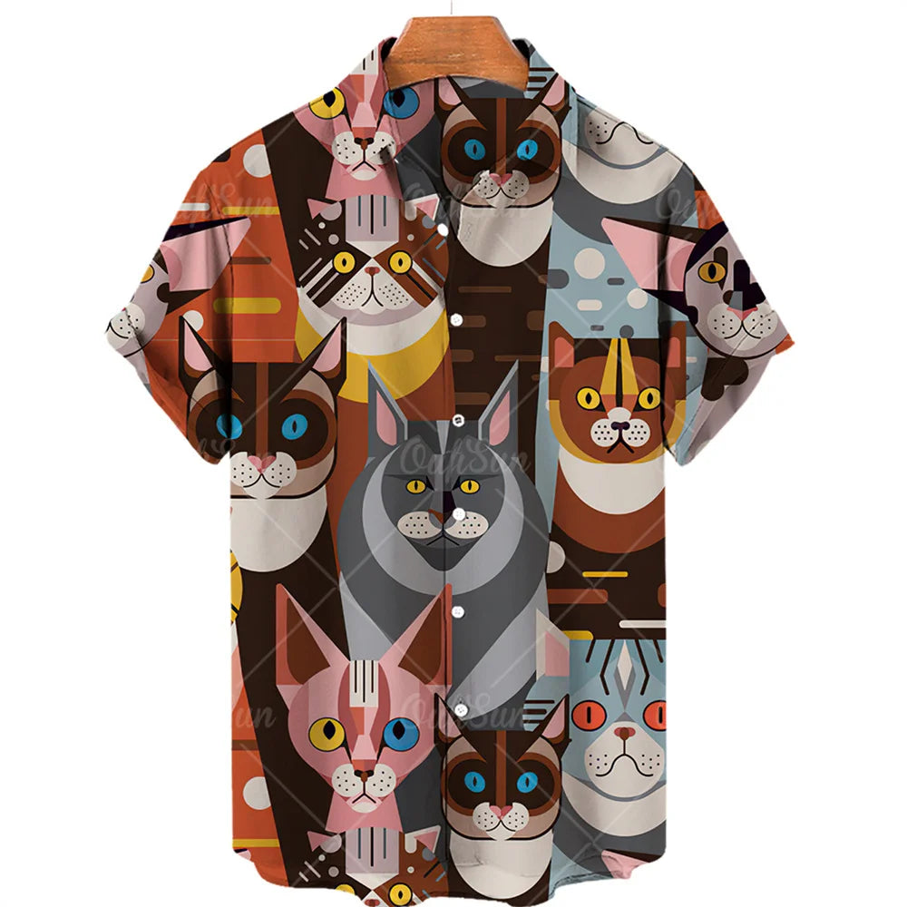 Cat Pattern Oversized Men's T Shirts
