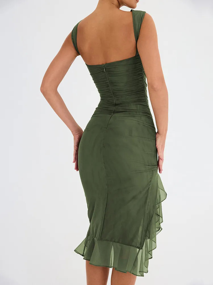 Elegant Ruffle Midi Dress For Women