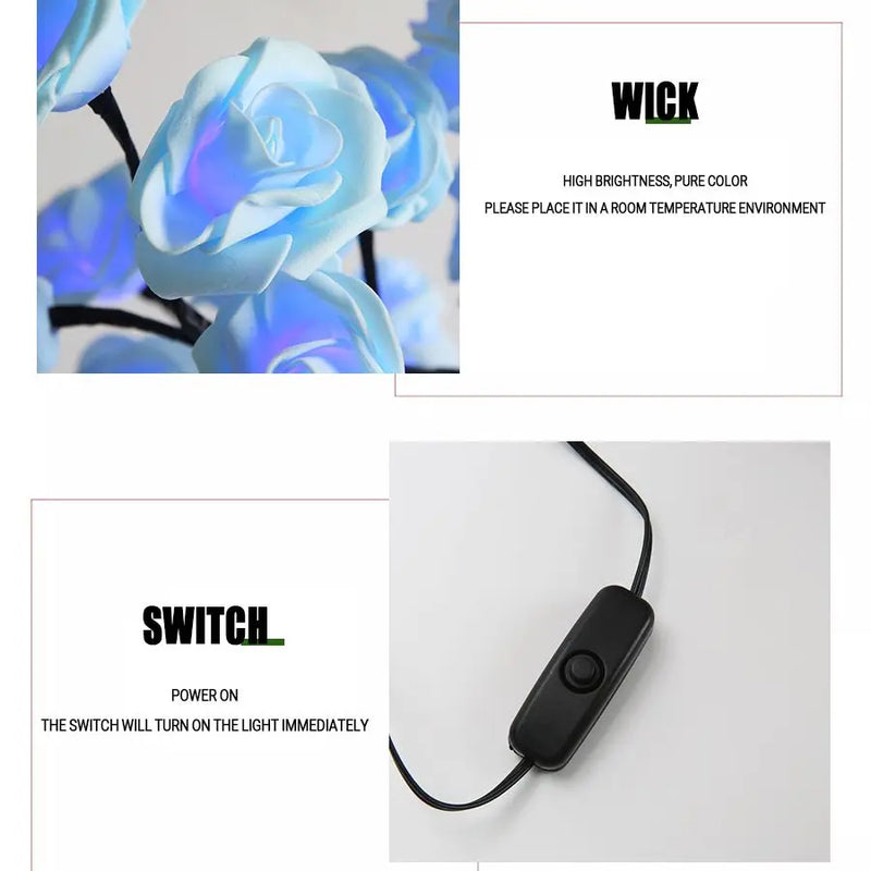 LED Rose Tree Lights USB Plug Table Lamp