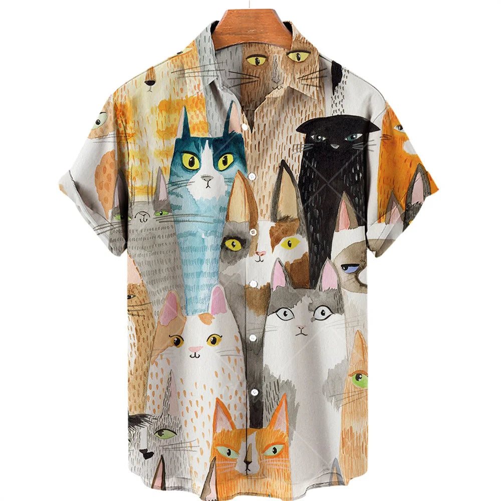 Cat Pattern Oversized Men's T Shirts