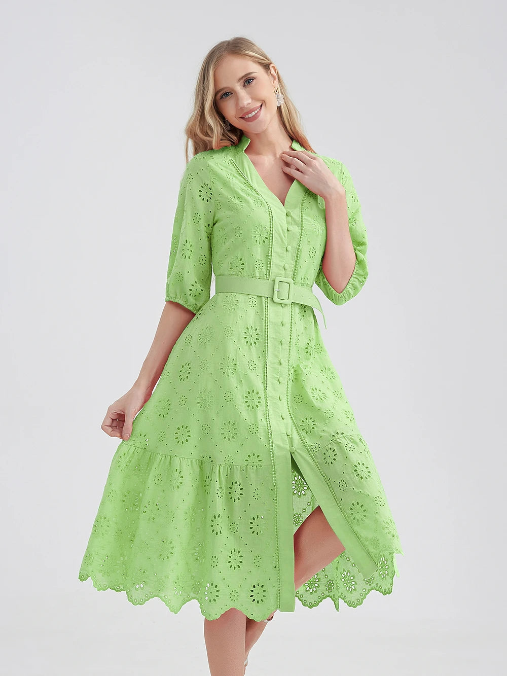 Women Holiday Casual High Waist Ruffled Mini V-Neck Dresses