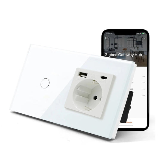 Touch Light Switches Plus EU Wall Socket With Type-C USB