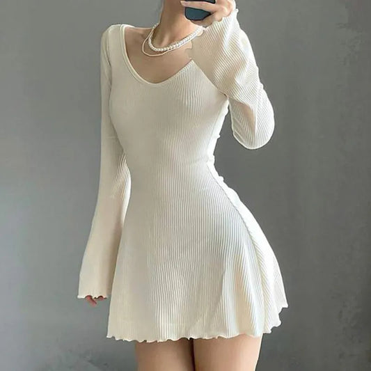 V Neck Office Lady Hem Simple Basic Slim Dresses