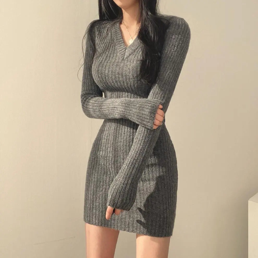 Women V-Neck Long Sleeve Hip Dress