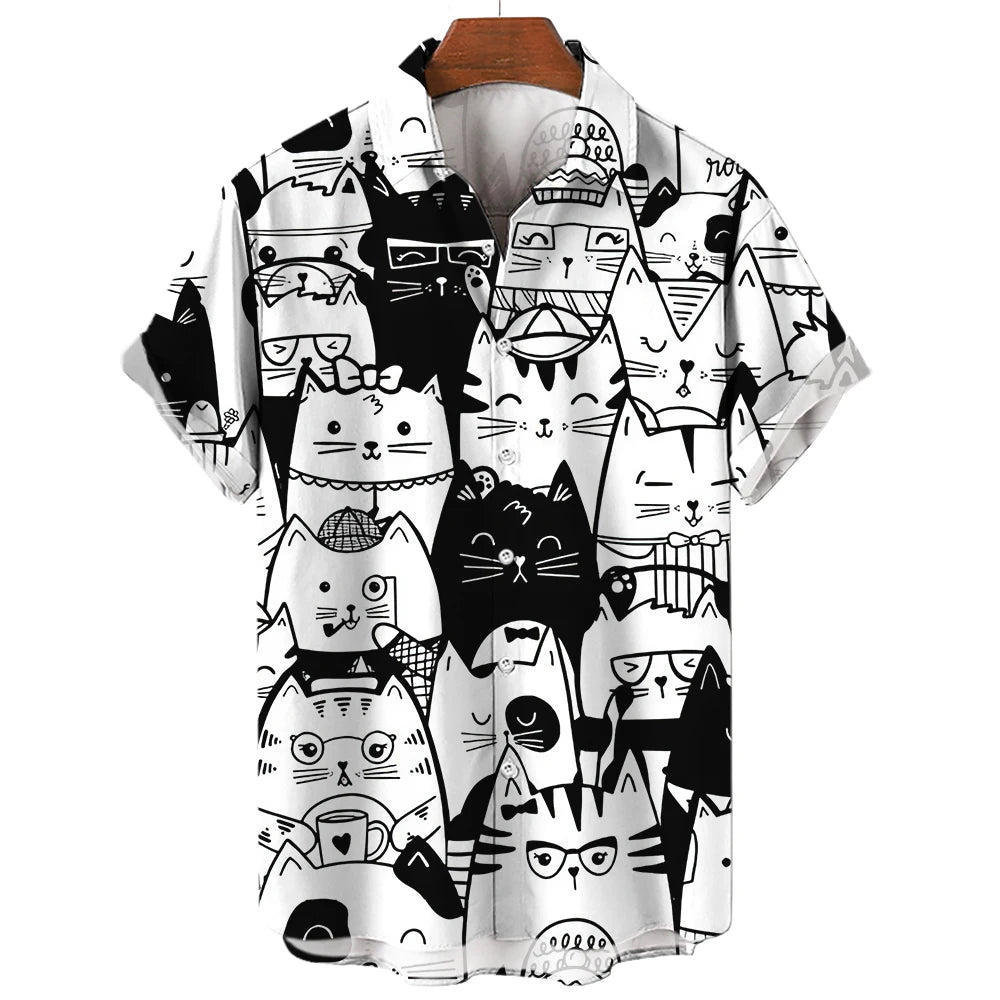 Cat Pattern Oversized Men's T Shirts