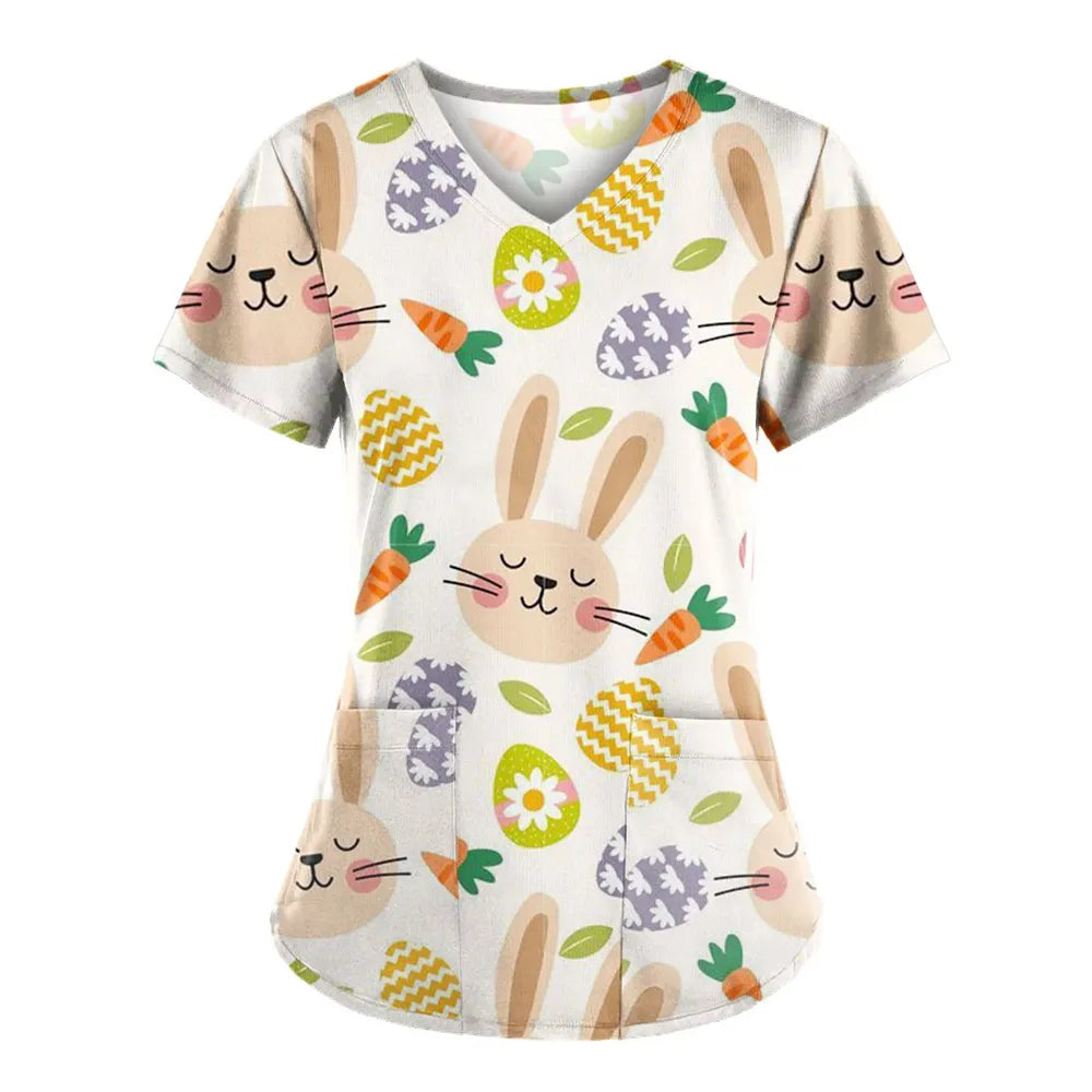 Women's Love Print V-Neck Short Sleeve T Shirt