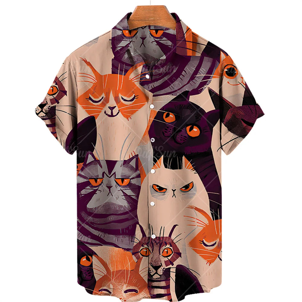 Cat Pattern Oversized Men's T Shirts