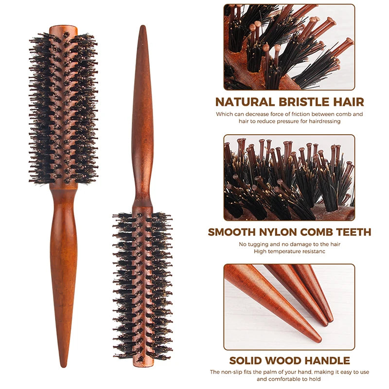 Wood Boar Bristle Hair Round Brush