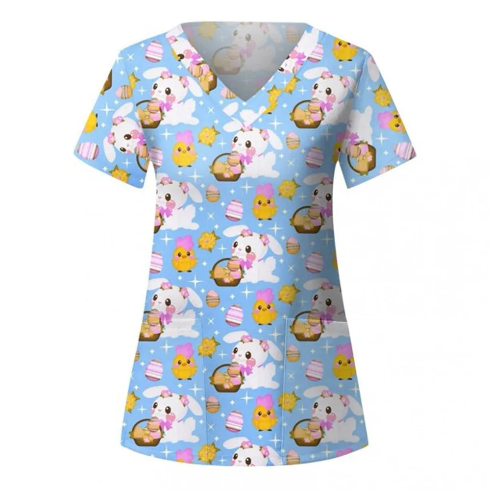 Women's Love Print V-Neck Short Sleeve T Shirt