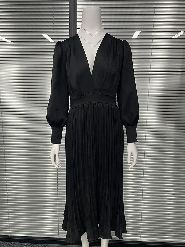 Women V Neck Long Sleeve Loose Dresses