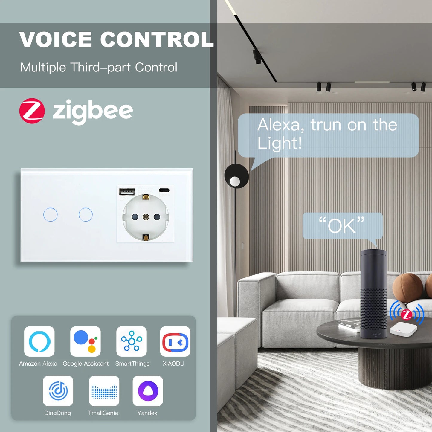 Touch Light Switches Plus EU Wall Socket With Type-C USB