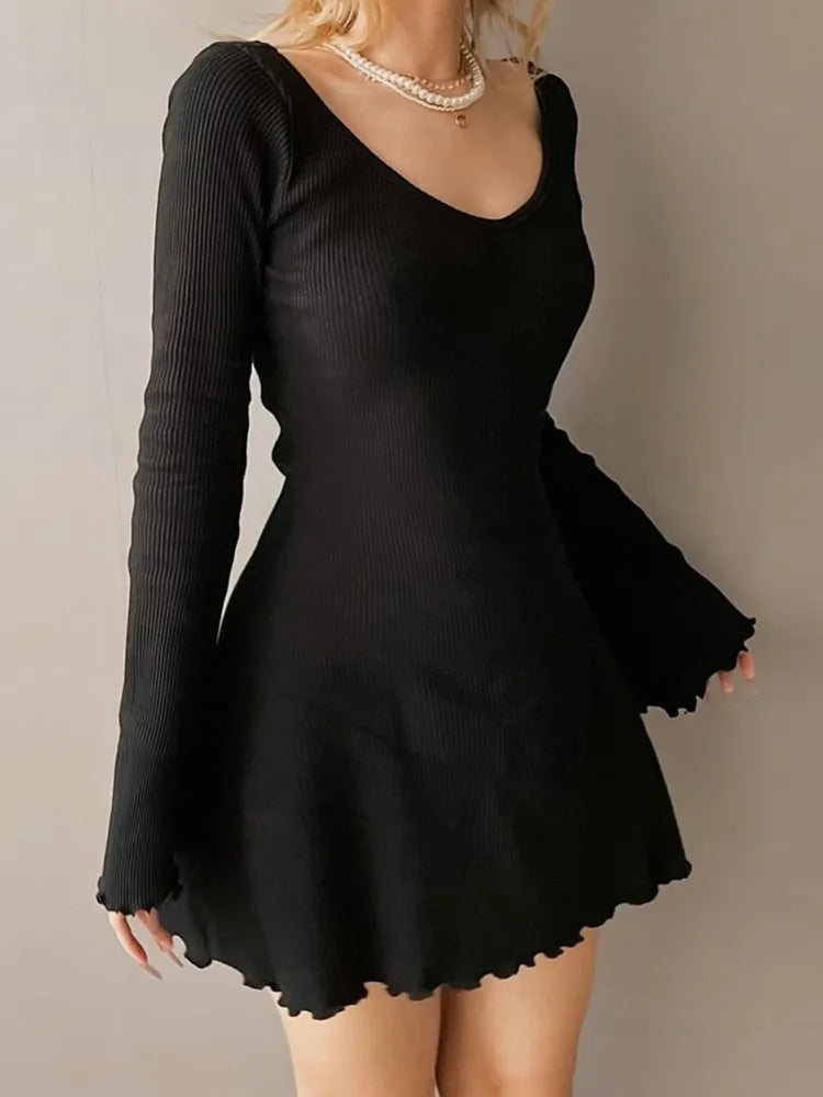 V Neck Office Lady Hem Simple Basic Slim Dresses