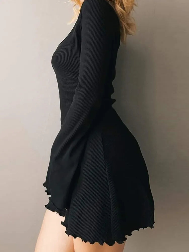 V Neck Office Lady Hem Simple Basic Slim Dresses