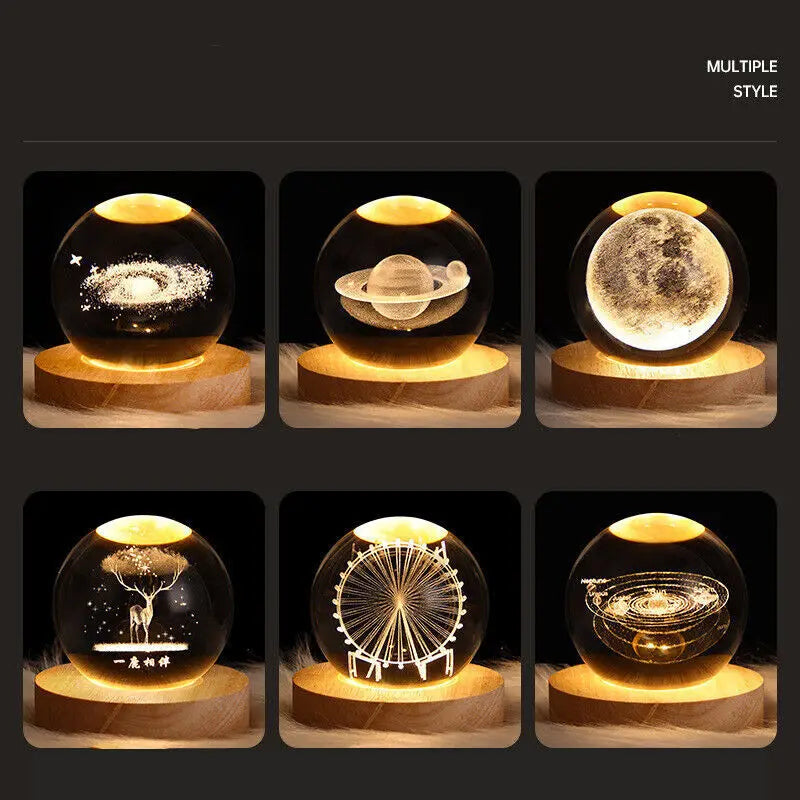 USB LED Night Light Galaxy Crystal Ball Table Lamp