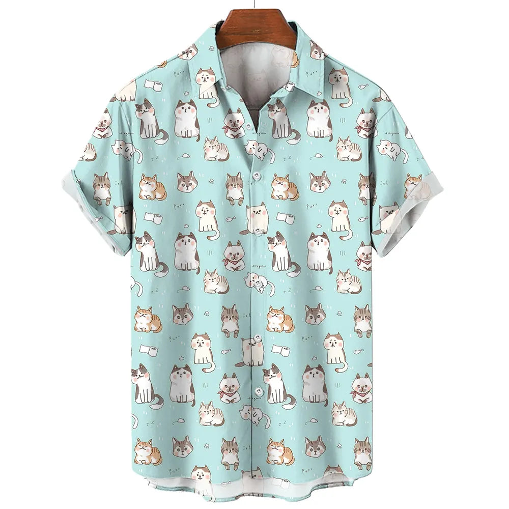 Cat Pattern Oversized Men's T Shirts