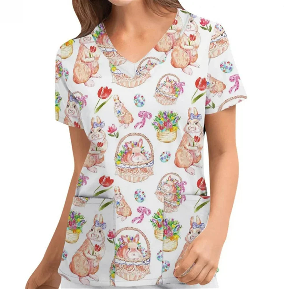 Women's Love Print V-Neck Short Sleeve T Shirt