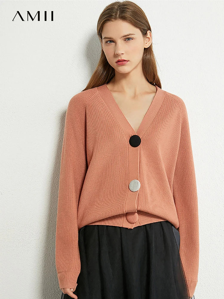 Women Casual V-neck Loose Solid Knitted Coat