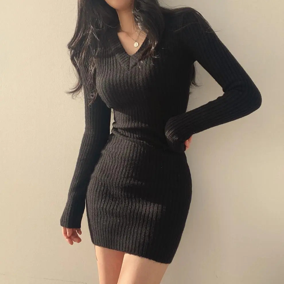Women V-Neck Long Sleeve Hip Dress