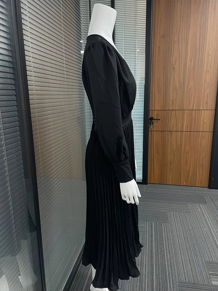 Women V Neck Long Sleeve Loose Dresses