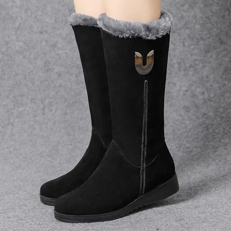 Women Chunky Mid-calf Plush Snow Flat Boots