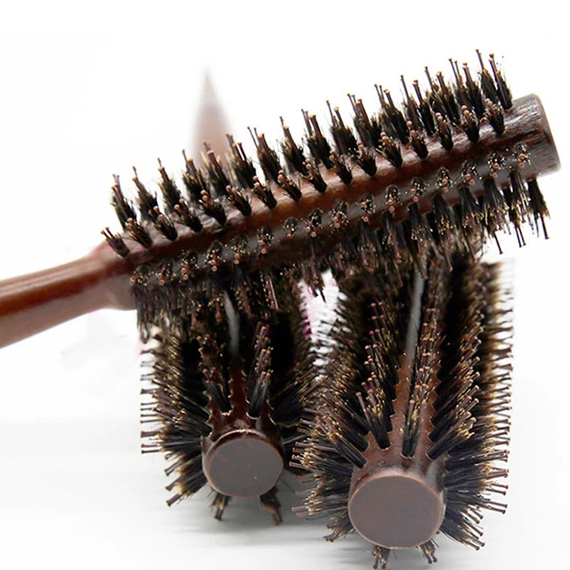 Wood Boar Bristle Hair Round Brush