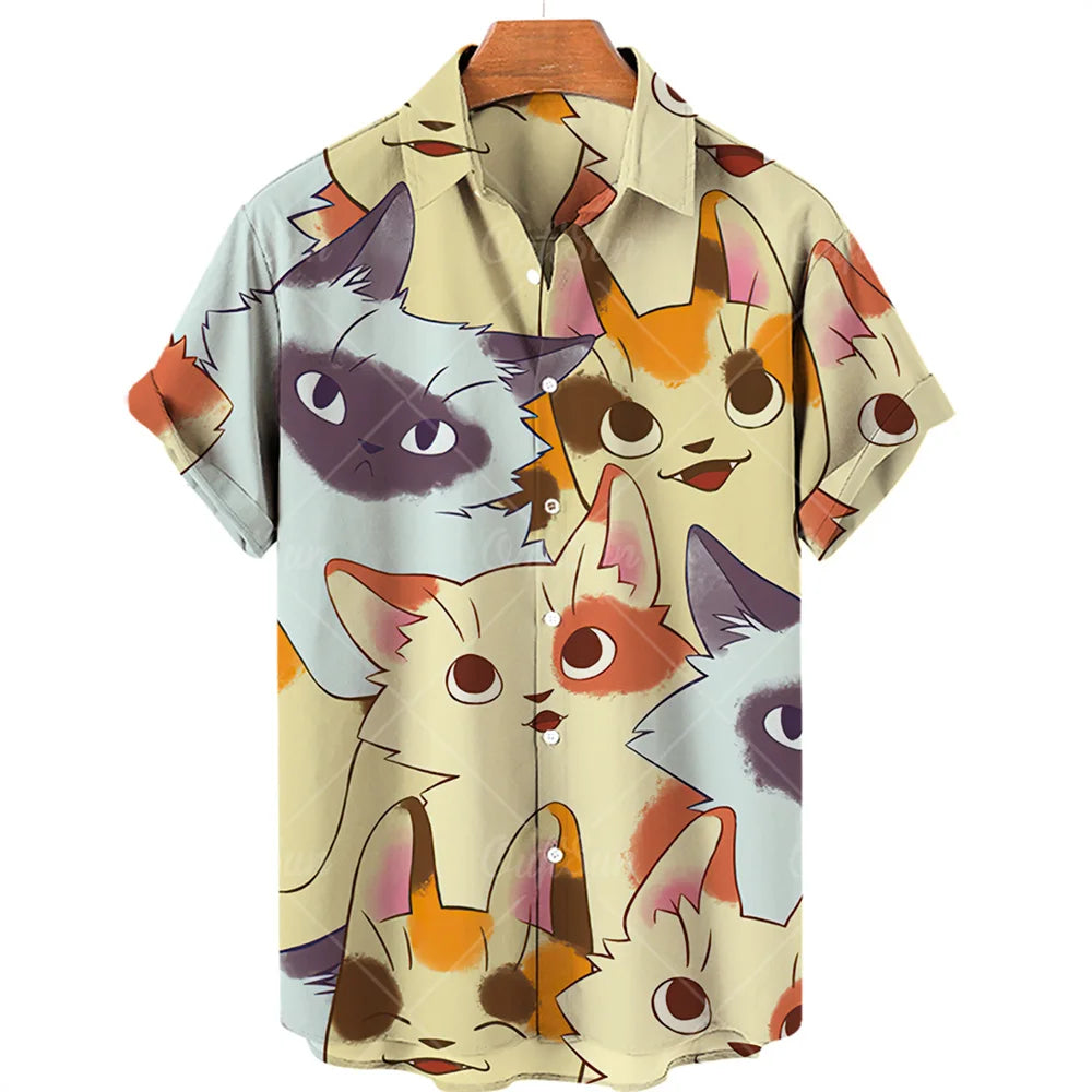 Cat Pattern Oversized Men's T Shirts
