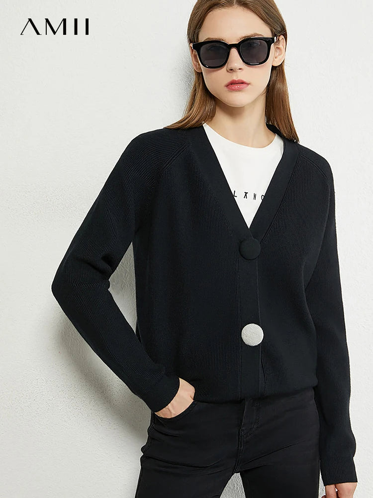 Women Casual V-neck Loose Solid Knitted Coat