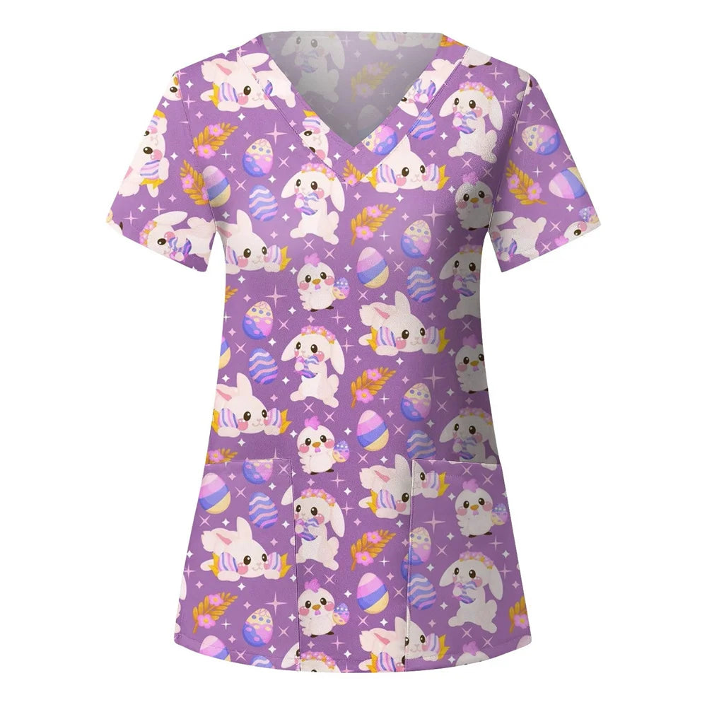 Women's Love Print V-Neck Short Sleeve T Shirt