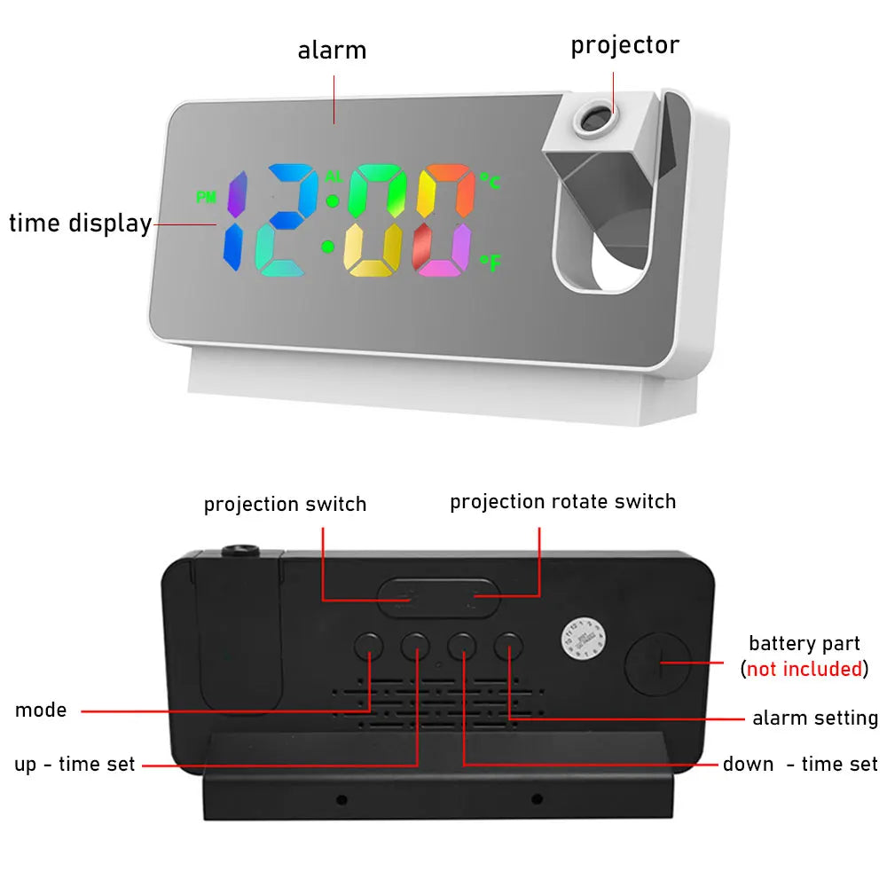 Colorful LED Digital Projection Alarm Clocks