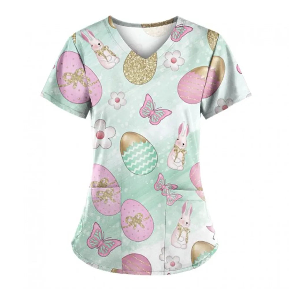 Women's Love Print V-Neck Short Sleeve T Shirt