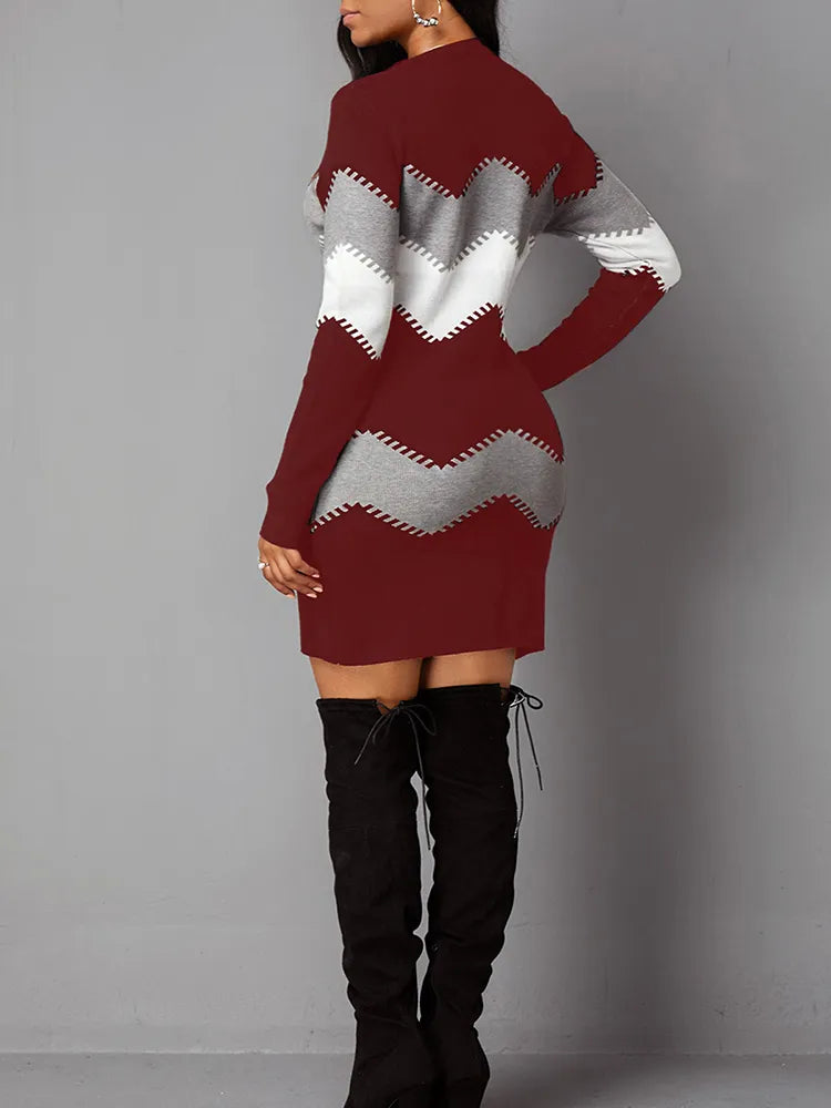 Autumn Women Fashion Print Slim Knitted Dress