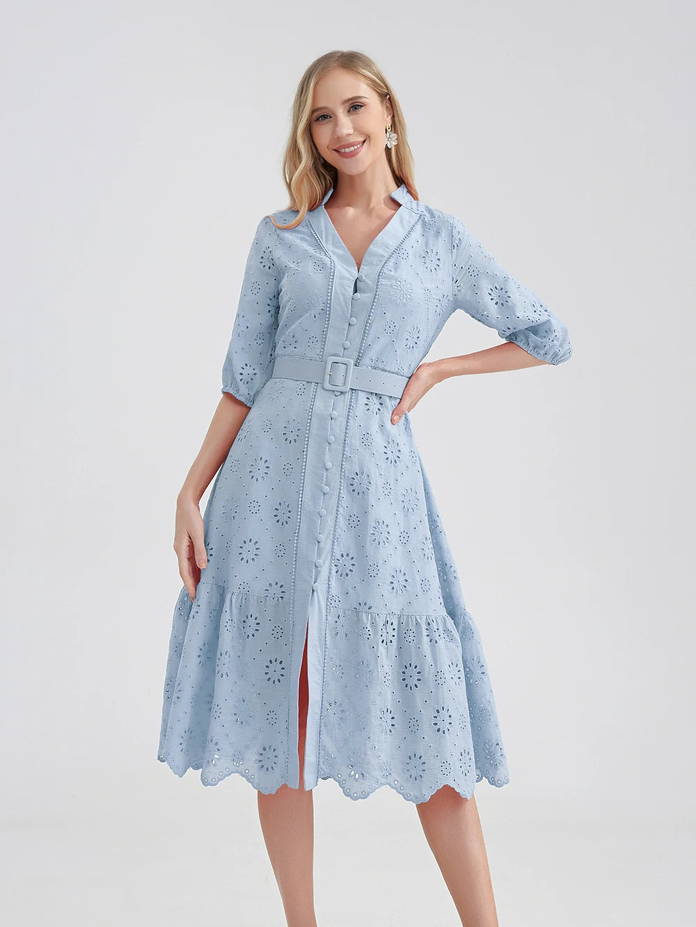 Women Holiday Casual High Waist Ruffled Mini V-Neck Dresses