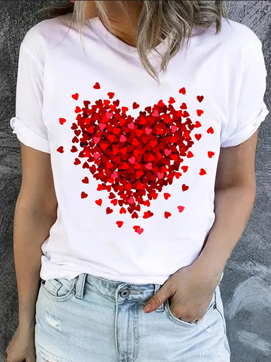 Heart Print T-Shirt For Women