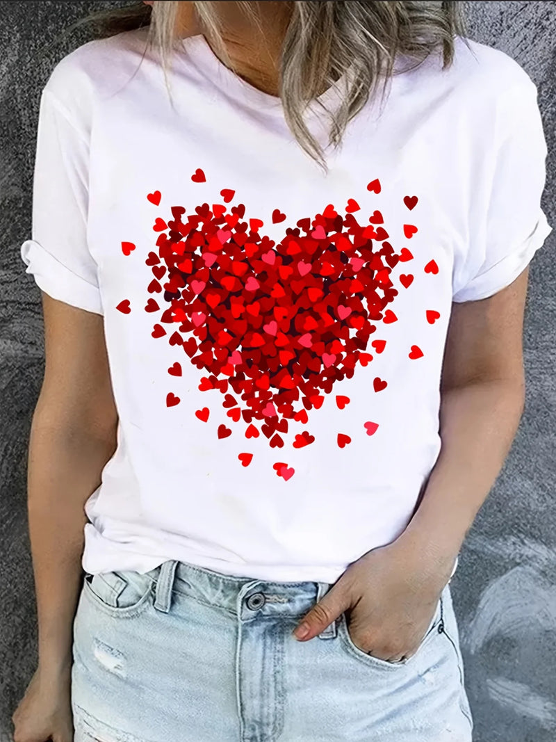 Heart Print T-Shirt For Women